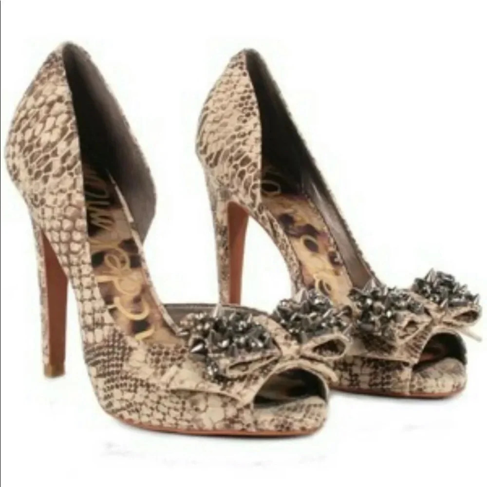 Sam Edelman Snakeskin Heels with Bow Accent